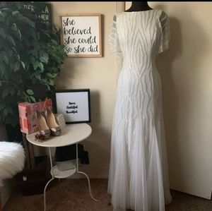 Adrianna Papell Flutter Sleeve Trumpet Train Gown